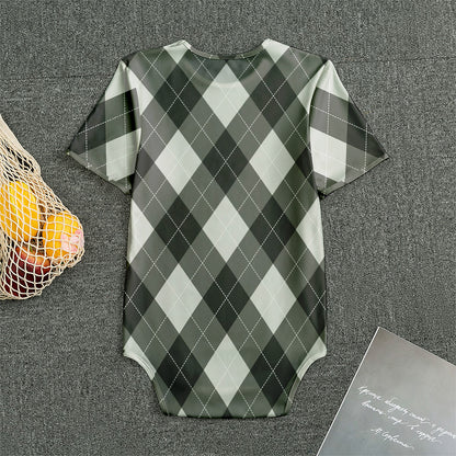 Shadow Grey Argyle Pattern Print Men's Bodysuit