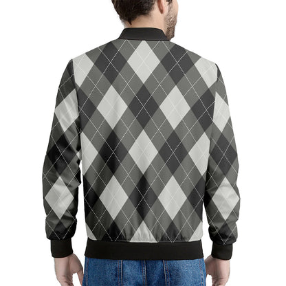 Shadow Grey Argyle Pattern Print Men's Bomber Jacket