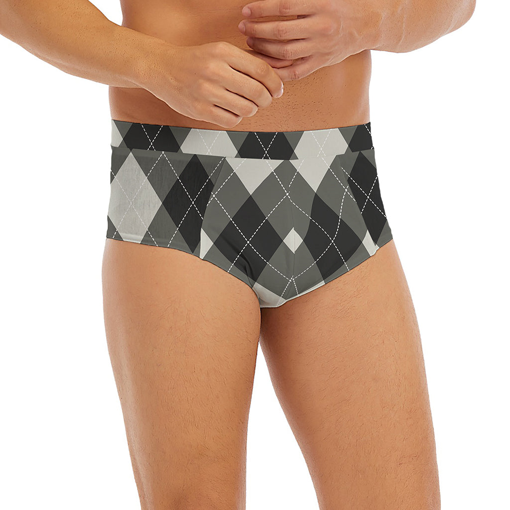 Shadow Grey Argyle Pattern Print Men's Briefs
