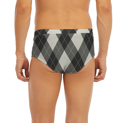 Shadow Grey Argyle Pattern Print Men's Briefs