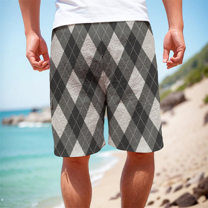 Shadow Grey Argyle Pattern Print Men's Cargo Shorts