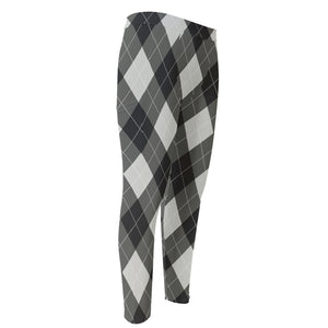 Shadow Grey Argyle Pattern Print Men's Compression Pants