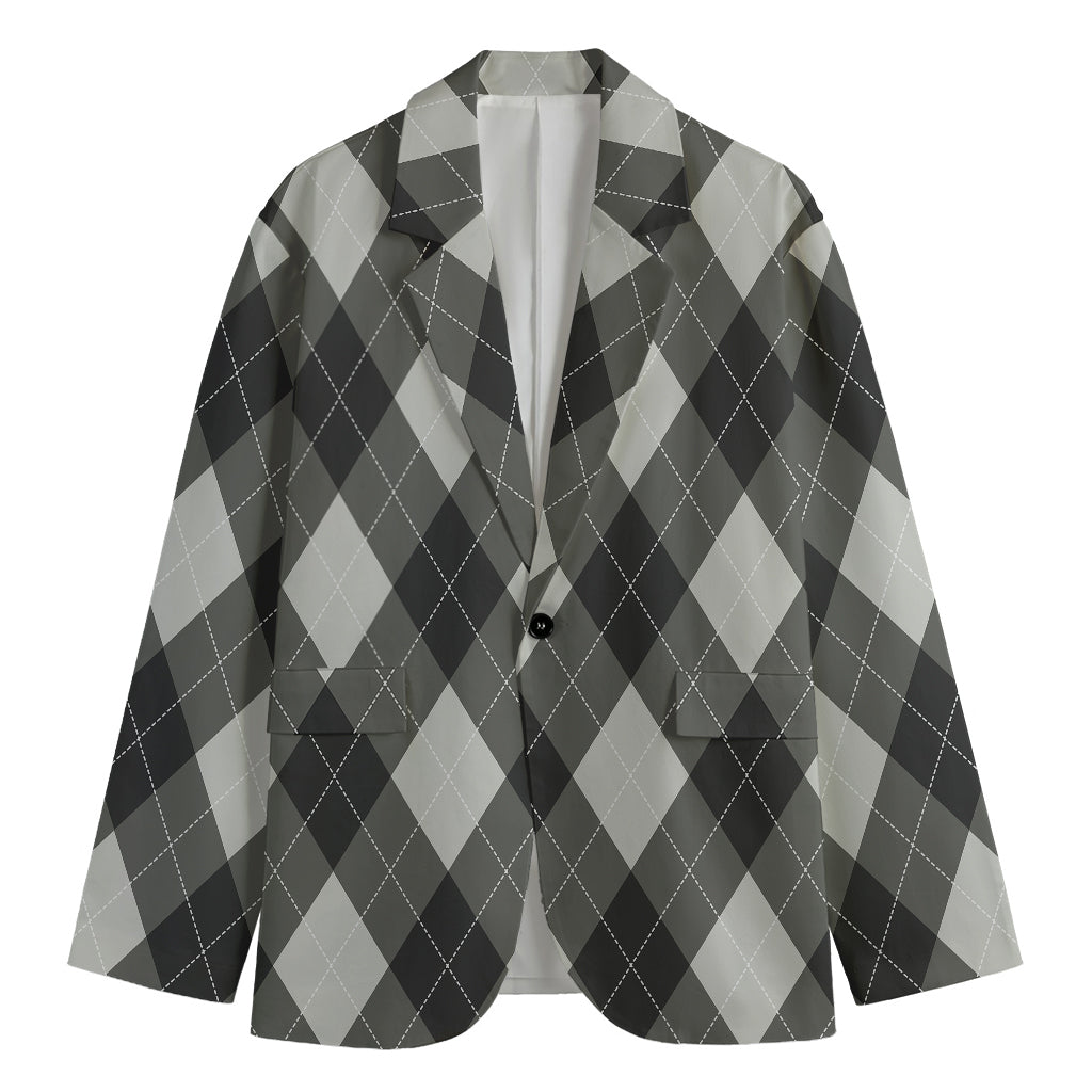 Shadow Grey Argyle Pattern Print Men's Cotton Blazer