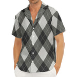 Shadow Grey Argyle Pattern Print Men's Deep V-Neck Shirt