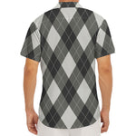Shadow Grey Argyle Pattern Print Men's Deep V-Neck Shirt