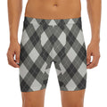Shadow Grey Argyle Pattern Print Men's Long Boxer Briefs