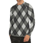 Shadow Grey Argyle Pattern Print Men's Long Sleeve Rash Guard
