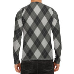 Shadow Grey Argyle Pattern Print Men's Long Sleeve Rash Guard