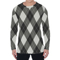 Shadow Grey Argyle Pattern Print Men's Long Sleeve T-Shirt