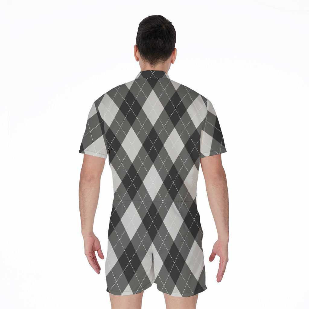 Shadow Grey Argyle Pattern Print Men's Rompers