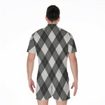 Shadow Grey Argyle Pattern Print Men's Rompers