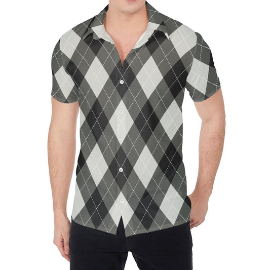 Shadow Grey Argyle Pattern Print Men's Shirt