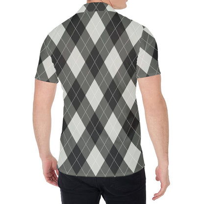 Shadow Grey Argyle Pattern Print Men's Shirt