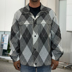 Shadow Grey Argyle Pattern Print Men's Shirt Jacket