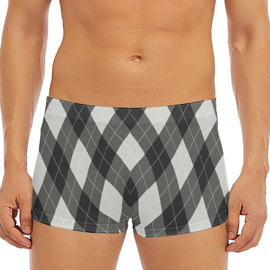Shadow Grey Argyle Pattern Print Men's Short Boxer Briefs