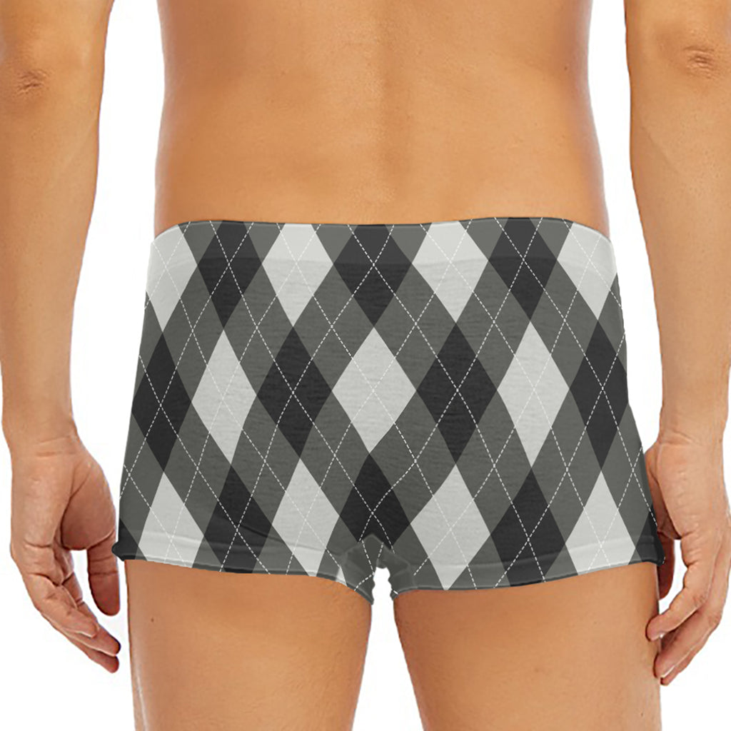Shadow Grey Argyle Pattern Print Men's Short Boxer Briefs