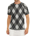 Shadow Grey Argyle Pattern Print Men's Short Sleeve Rash Guard