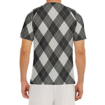 Shadow Grey Argyle Pattern Print Men's Short Sleeve Rash Guard