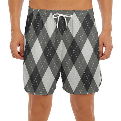 Shadow Grey Argyle Pattern Print Men's Split Running Shorts