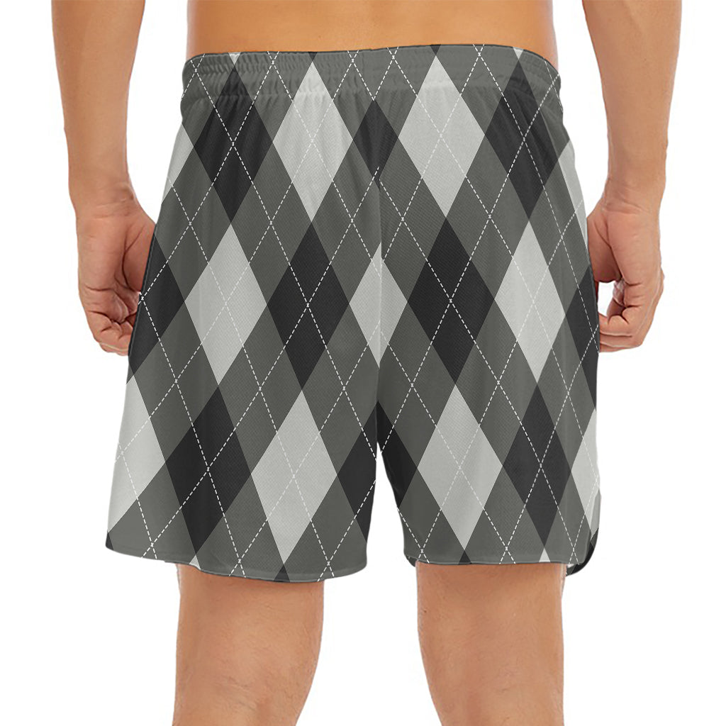 Shadow Grey Argyle Pattern Print Men's Split Running Shorts