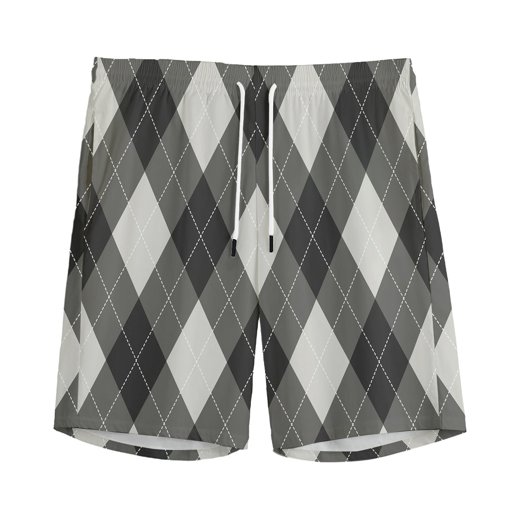Shadow Grey Argyle Pattern Print Men's Sports Shorts