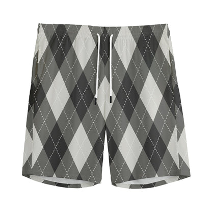 Shadow Grey Argyle Pattern Print Men's Sports Shorts