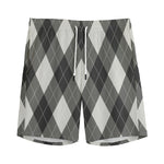 Shadow Grey Argyle Pattern Print Men's Sports Shorts
