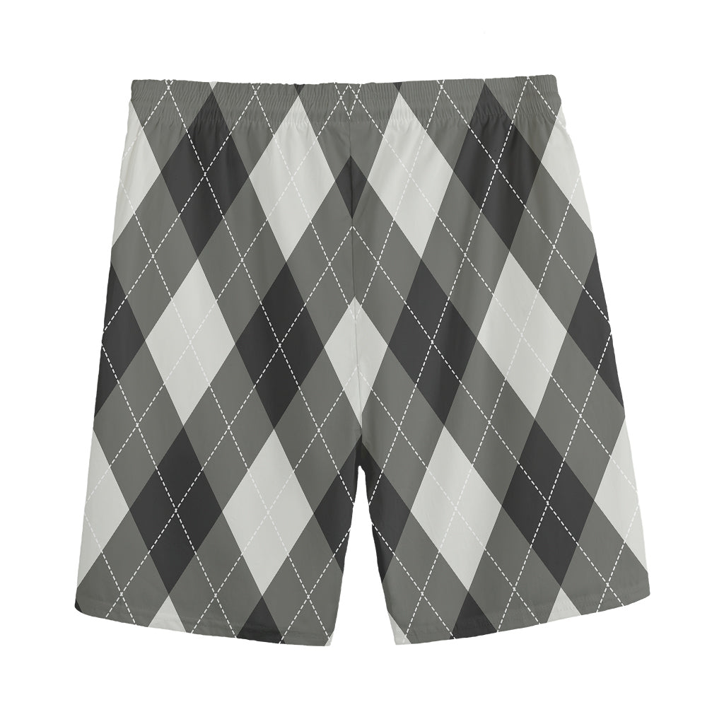 Shadow Grey Argyle Pattern Print Men's Sports Shorts