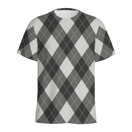 Shadow Grey Argyle Pattern Print Men's Sports T-Shirt