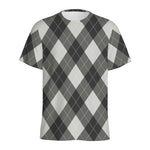 Shadow Grey Argyle Pattern Print Men's Sports T-Shirt