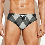 Shadow Grey Argyle Pattern Print Men's Swim Briefs