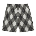 Shadow Grey Argyle Pattern Print Men's Swim Trunks