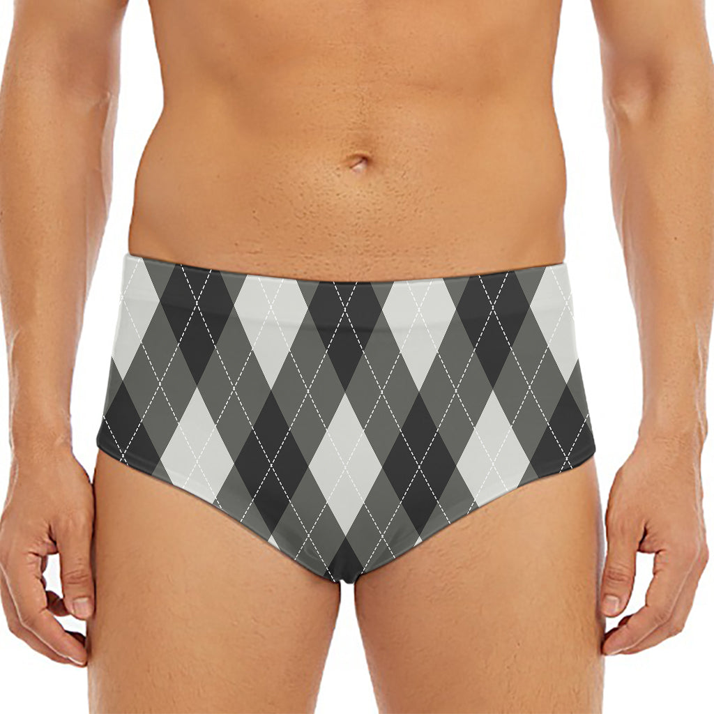 Shadow Grey Argyle Pattern Print Men's Triangle Swim Briefs
