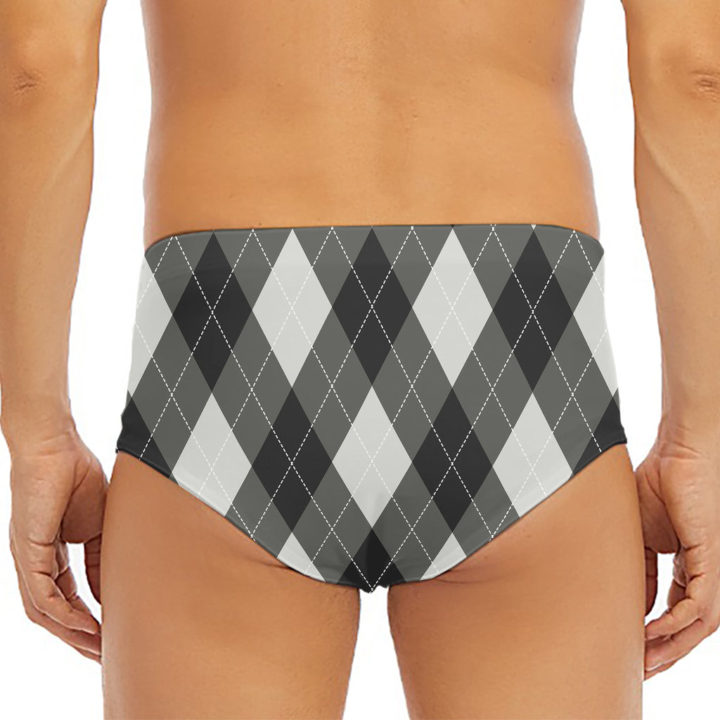 Shadow Grey Argyle Pattern Print Men's Triangle Swim Briefs