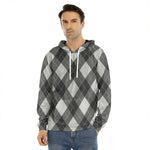 Shadow Grey Argyle Pattern Print Men's Velvet Pullover Hoodie