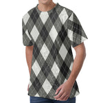 Shadow Grey Argyle Pattern Print Men's Velvet T-Shirt