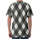 Shadow Grey Argyle Pattern Print Men's Velvet T-Shirt