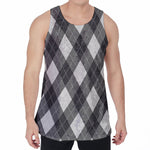 Shadow Grey Argyle Pattern Print Men's Velvet Tank Top