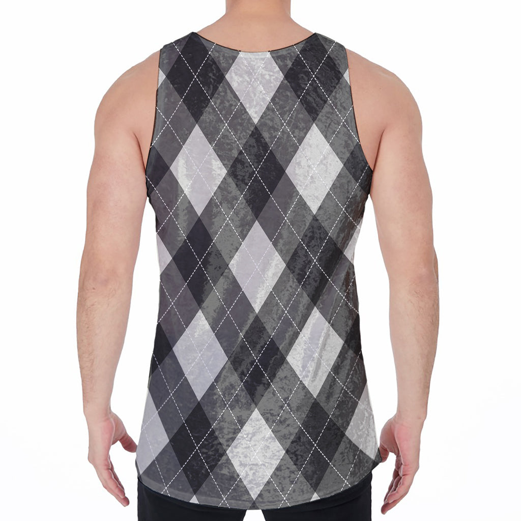 Shadow Grey Argyle Pattern Print Men's Velvet Tank Top