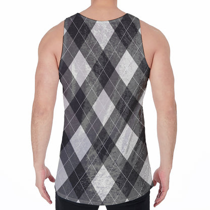 Shadow Grey Argyle Pattern Print Men's Velvet Tank Top