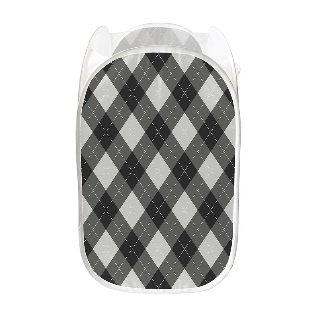 Shadow Grey Argyle Pattern Print Mesh Laundry Hamper