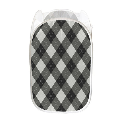 Shadow Grey Argyle Pattern Print Mesh Laundry Hamper
