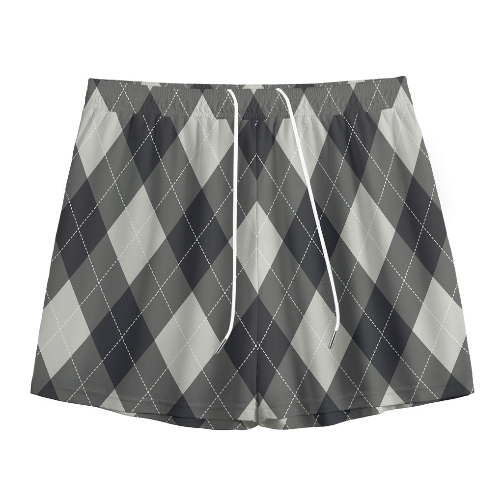 Shadow Grey Argyle Pattern Print Mesh Shorts