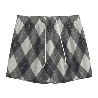 Shadow Grey Argyle Pattern Print Mesh Shorts