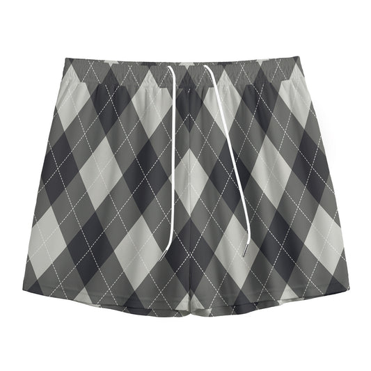 Shadow Grey Argyle Pattern Print Mesh Shorts