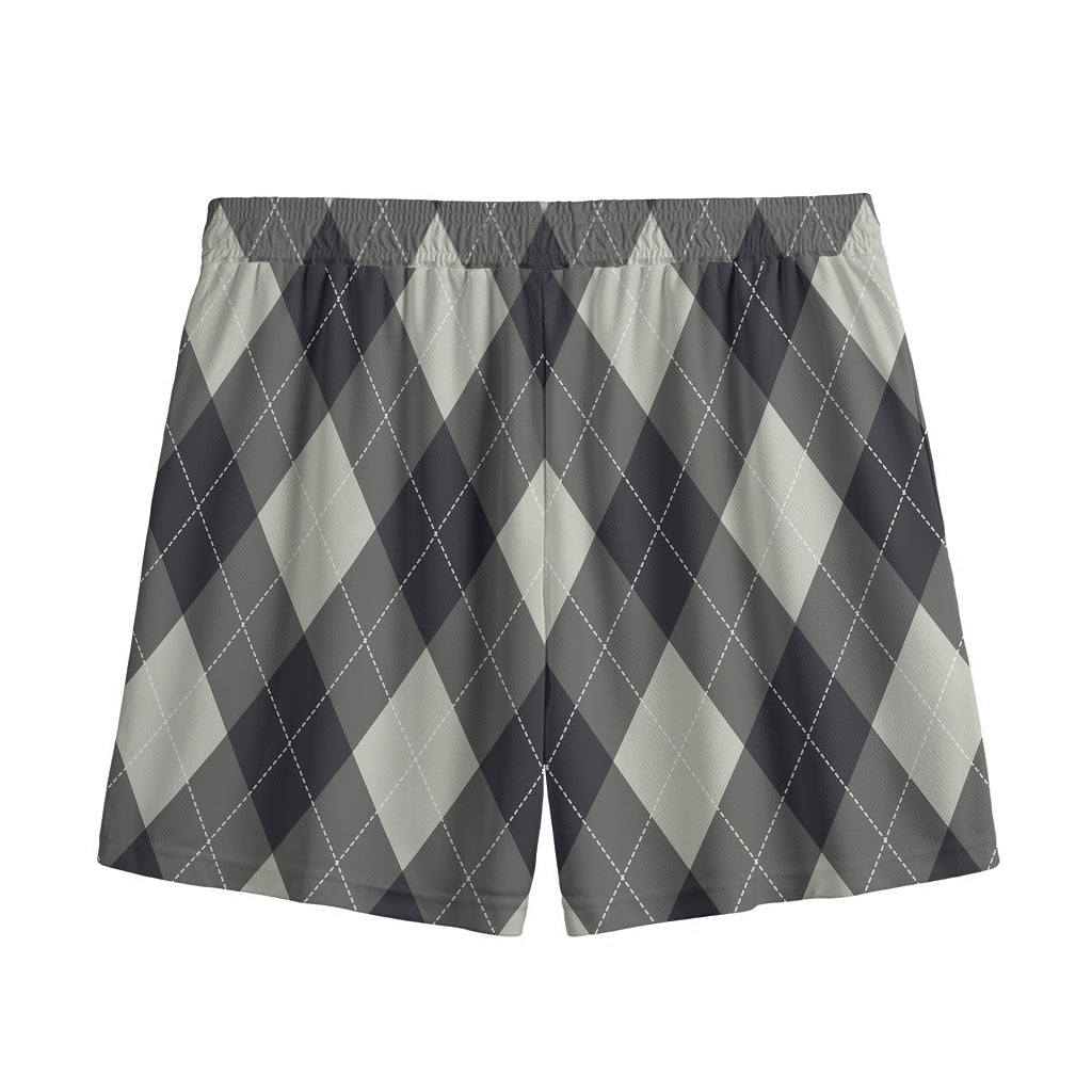 Shadow Grey Argyle Pattern Print Mesh Shorts