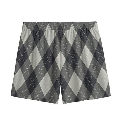 Shadow Grey Argyle Pattern Print Mesh Shorts