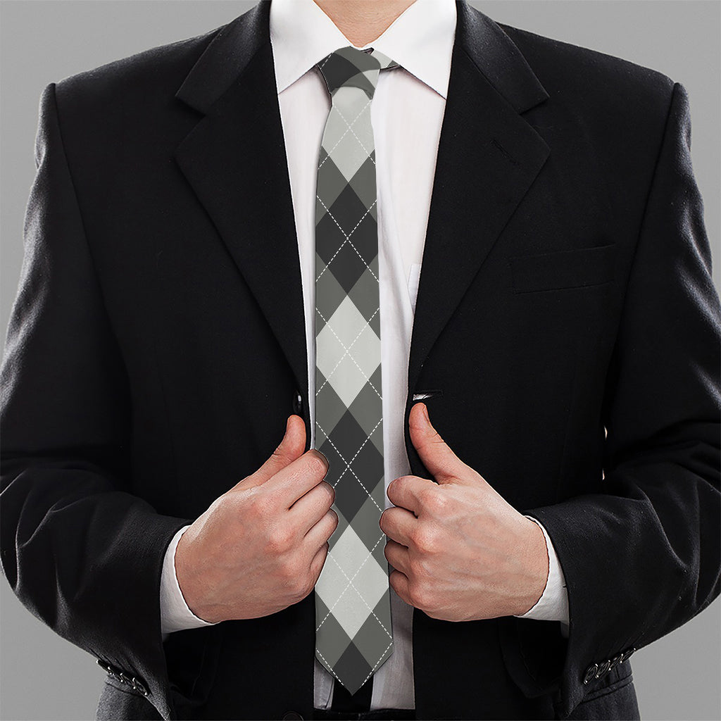 Shadow Grey Argyle Pattern Print Necktie