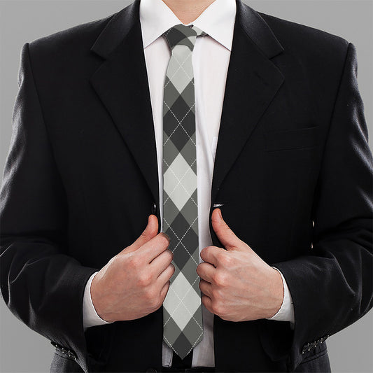 Shadow Grey Argyle Pattern Print Necktie