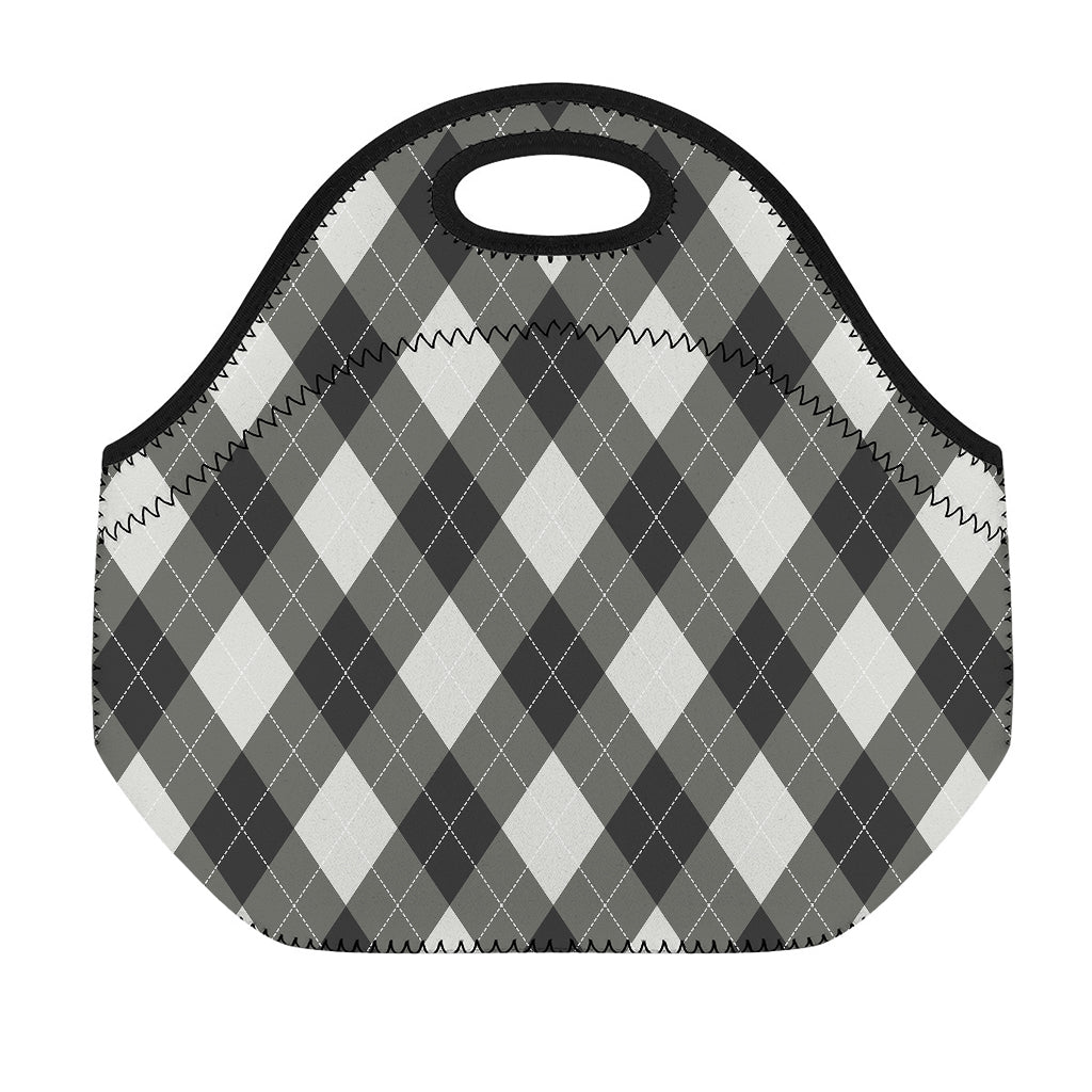 Shadow Grey Argyle Pattern Print Neoprene Lunch Bag